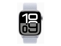 Apple Watch Series 10 (GPS) - 42 mm - sølvaluminium - smart ur med sportsløkke - blød dobbeltlagsnylon - blå sky - håndledsstørrelse: 130-200 mm - 64 GB - Wi-Fi 4, UWB, Bluetooth - 30 g MWWD3QN/A