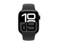 Apple Watch Series 10 (GPS + Cellular) - 42 mm - jet sort aluminium - smart ur med sportsbånd - fluoroelastomer - sort - båndstørrelse: M/L - 64 GB - LTE, Wi-Fi 4, UWB, Bluetooth - 4G - 29.3 g MWX73QN/A