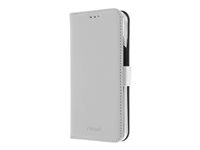 Insmat Exclusive - Flipomslag til mobiltelefon - læder, polykarbonat, karton+papir+aluminiumsfolie, bomuldssyninger - hvid - for Apple iPhone 14 Pro 650-3119