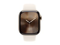 Apple Watch Series 10 (GPS + Cellular) - 42 mm - guld titanium - smart ur med sportsbånd - fluoroelastomer - stjernelys - båndstørrelse: M/L - 64 GB - LTE, Wi-Fi 4, UWB, Bluetooth - 4G - 34.4 g MX073QN/A