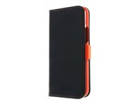Insmat - Flipomslag til mobiltelefon - ægte læder, papir, polykarbonat, pap, polyuretan-polstring - sort, orange - for Apple iPhone 12, 12 Pro 650-2969