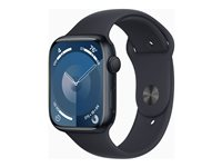 Apple Watch Series 9 (GPS) - 45 mm - midnatsaluminium - smart ur med sportsbånd - fluoroelastomer - midnat - båndstørrelse: M/L - 64 GB - Wi-Fi, Bluetooth, UWB - 38.7 g MR9A3DH/A