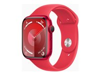 Apple Watch Series 9 (GPS) - (PRODUCT) RED - 45 mm - rød aluminium - smart ur med sportsbånd - fluoroelastomer - rød - båndstørrelse: S/M - 64 GB - Wi-Fi, Bluetooth, UWB - 38.7 g MRXJ3DH/A
