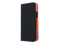Insmat Exclusive - Flipomslag til mobiltelefon - læder, karton+papir+aluminiumsfolie - sort/orange - for Apple iPhone 11 650-2967