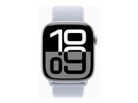 Apple Watch Series 10 (GPS) - 46 mm - sølvaluminium - smart ur med sportsløkke - blød dobbeltlagsnylon - blå sky - håndledsstørrelse: 130-200 mm - 64 GB - Wi-Fi 4, UWB, Bluetooth - 36.4 g MWWN3QN/A