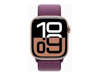 Apple Watch Series 10 (GPS + Cellular) - 42 mm - roseguldaluminium - smart ur med sportsløkke - blød dobbeltlagsnylon - blomme - håndledsstørrelse: 130-200 mm - 64 GB - LTE, Wi-Fi 4, UWB, Bluetooth - 4G - 29.3 g MWXC3QN/A