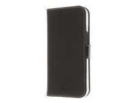 Insmat Exclusive Flip Case - Flipomslag til mobiltelefon - læder, polykarbonat, bomuldssyninger, pap+papir - sort - for Apple iPhone 14 Pro 650-3112
