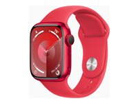 Apple Watch Series 9 (GPS + Cellular) - (PRODUCT) RED - 41 mm - rød aluminium - smart ur med sportsbånd - fluoroelastomer - rød - båndstørrelse: M/L - 64 GB - Wi-Fi, Bluetooth, UWB, LTE - 4G - 32.1 g MRY83DH/A