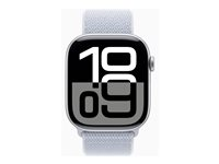 Apple Watch Series 10 (GPS + Cellular) - 46 mm - sølvaluminium - smart ur med sportsløkke - blød dobbeltlagsnylon - blå sky - håndledsstørrelse: 130-200 mm - 64 GB - LTE, Wi-Fi 4, UWB, Bluetooth - 4G - 35.3 g MWY23QN/A