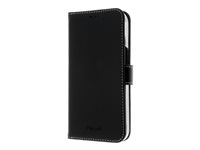 Insmat Exclusive - Flipomslag til mobiltelefon - ægte læder, karton+papir+aluminiumsfolie - sort - for Apple iPhone 15 Pro 650-3186