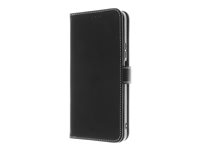 Insmat - Flipomslag til mobiltelefon - ægte læder, karton+papir+aluminiumsfolie, polycarbonat (PC), bomuldssyninger - sort - for Honor 200 Smart 650-3306
