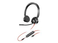 Poly Blackwire 3325 - Blackwire 3300 series - headset - på øret - kablet - 3,5 mm jackstik, USB-C - sort - Certified for Microsoft Teams 76J23AA