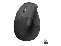 Logitech Lift for Business - Lodret mus - ergonomisk - venstrehåndet - 6 knapper - trådløs - Bluetooth, 2.4 GHz - Logitech Logi Bolt USB-modtager - grafit 910-006495