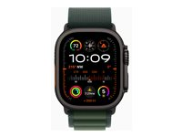 Apple Watch Ultra 2 - 49 mm - sort titanium - smart ur med Alpine Loop - tekstil - mørkegrøn - båndstørrelse: M - 64 GB - LTE, Wi-Fi 4, UWB, Bluetooth - 4G - 61.8 g MX4R3DH/A