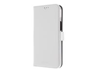 Insmat Exclusive - Flipomslag til mobiltelefon - ægte læder, polykarbonat, karton+papir+aluminiumsfolie - hvid - for Apple iPhone 15 650-3188