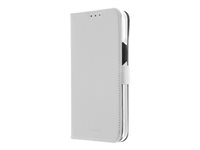 Insmat Exclusive - Flipomslag til mobiltelefon - papir, karton, læder, polykarbonat, bomuld, aluminumfolie, bronze - hvid - for Apple iPhone 12, 12 Pro 650-2893