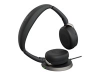 Jabra Evolve2 65 Flex UC Stereo - Headset - på øret - Bluetooth - trådløs - aktiv støjfjerning - USB-C - sort - med trådløs opladningsblok - Optimeret til UC 26699-989-889