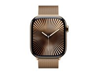 Apple Watch Series 10 (GPS + Cellular) - 46 mm - guld titanium - smart ur med milanesisk løkke - rustfrit stålnet - guld - båndstørrelse: M/L - 64 GB - LTE, Wi-Fi 4, UWB, Bluetooth - 4G - 41.7 g MX003QN/A