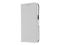 Insmat Exclusive - Flipomslag til mobiltelefon - ægte læder, polykarbonat, karton+papir+aluminiumsfolie - hvid - for Apple iPhone 15 Pro 650-3190
