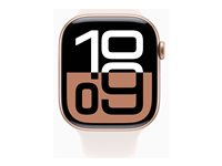 Apple Watch Series 10 (GPS) - 46 mm - roseguldaluminium - smart ur med sportsbånd - fluoroelastomer - lyserød - båndstørrelse: M/L - 64 GB - Wi-Fi 4, UWB, Bluetooth - 36.4 g MWWU3QN/A