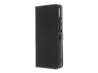 Insmat - Flipomslag til mobiltelefon - ægte læder, termoplastisk polyuretan (TPU), polyuretan-polstring - sort, galvaniseret bronzering - for Samsung Galaxy A22 5G 650-2974