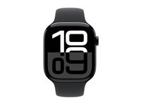 Apple Watch Series 10 (GPS + Cellular) - 46 mm - jet sort aluminium - smart ur med sportsbånd - fluoroelastomer - sort - båndstørrelse: M/L - 64 GB - LTE, Wi-Fi 4, UWB, Bluetooth - 4G - 35.3 g MWY43QN/A
