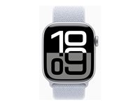 Apple Watch Series 10 (GPS + Cellular) - 42 mm - sølvaluminium - smart ur med sportsløkke - blød dobbeltlagsnylon - blå sky - håndledsstørrelse: 130-200 mm - 64 GB - LTE, Wi-Fi 4, UWB, Bluetooth - 4G - 29.3 g MWX53QN/A