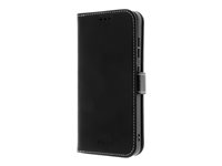 Insmat Exclusive - Flipomslag til mobiltelefon - læder, karton+papir+aluminiumsfolie, termoplastisk polyuretan (TPU) dock, bomuldssyninger - sort - for Samsung Galaxy S24 650-3219