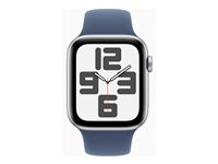 Apple Watch SE (GPS + Cellular) - 2. generation - 44 mm - sølvaluminium - smart ur med sportsbånd - fluoroelastomer - denim - båndstørrelse: M/L - 32 GB - LTE, Wi-Fi 4, Bluetooth - 4G - 33 g MXGQ3QN/A