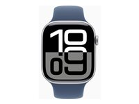 Apple Watch Series 10 (GPS + Cellular) - 46 mm - sølvaluminium - smart ur med sportsbånd - fluoroelastomer - denim - båndstørrelse: S/M - 64 GB - LTE, Wi-Fi 4, UWB, Bluetooth - 4G - 35.3 g MWY03QN/A