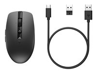 HP 715 - Mus - multienhed, genopladelig - 7 knapper - trådløs, kablet - Bluetooth 3.0, 2.4 GHz - trådløs modtager (USB) - sort 6E6F0AA#ABB