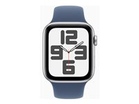 Apple Watch SE (GPS + Cellular) - 2. generation - 44 mm - sølvaluminium - smart ur med sportsbånd - fluoroelastomer - denim - båndstørrelse: S/M - 32 GB - LTE, Wi-Fi 4, Bluetooth - 4G - 33 g MXGP3QN/A