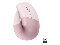 Logitech Lift Vertical Ergonomic Mouse - Lodret mus - ergonomisk - optisk - 6 knapper - trådløs - Bluetooth, 2.4 GHz - Logitech Logi Bolt USB-modtager - rose 910-006478
