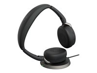 Jabra Evolve2 65 Flex UC Stereo - Headset - på øret - Bluetooth - trådløs - aktiv støjfjerning - USB-A - sort - med trådløs opladningsblok - Optimeret til UC 26699-989-989