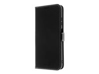 Insmat Exclusive - Flipomslag til mobiltelefon - læder, karton+papir+aluminiumsfolie, termoplastisk polyuretan (TPU) dock, bomuldssyninger - sort - for Samsung Galaxy A05s 650-3216