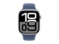 Apple Watch Series 10 (GPS) - 46 mm - sølvaluminium - smart ur med sportsbånd - fluoroelastomer - denim - båndstørrelse: M/L - 64 GB - Wi-Fi 4, UWB, Bluetooth - 36.4 g MWWM3QN/A