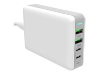 Insmat - Strømforsyningsadapter - GaN - 100 Watt - 5 A - PD 3.0, QC 3.0 - 4 output-stikforbindelser (2 x 9 pin USB Type A, 2 x USB-C) - hvid 530-1100