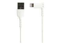 StarTech.com 3ft (1m) Durable USB A to Lightning Cable, White 90° Right Angled Heavy Duty Rugged Aramid Fiber USB Type A to Lightning Charging/Sync Cord, Apple MFi Certified, iPhone 12 Pro - iPhone 7/8/11/11 Pro - Lightning-kabel - Lightning han vinklet til USB han - 1 m - dobbelt afskærmet - hvid RUSBLTMM1MWR