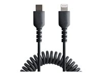 StarTech.com 1m (3ft) USB C to Lightning Cable, MFi Certified, Coiled iPhone Charger Cable, Black, Durable and Flexible TPE Jacket Aramid Fiber, Heavy Duty Coil Charging Cable - Rugged USB Lightning Cable - Lightning-kabel - 24 pin USB-C han til Lightning han - 1 m - sort - snoet RUSB2CLT1MBC