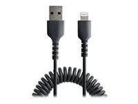 StarTech.com 1m (3ft) USB to Lightning Cable, MFi Certified, Coiled iPhone Charger Cable, Black, Durable and Flexible TPE Jacket Aramid Fiber, Heavy Duty Coil Charging Cable - Rugged USB Lightning Cable - Lightning-kabel - USB han til Lightning han - 1 m - sort - snoet RUSB2ALT1MBC