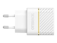OtterBox Wall Charger - Strømforsyningsadapter - 30 Watt - 3 A - PD 3.0, USB BC 1.2 (24 pin USB-C) - støvsky-hvid 78-80484