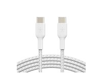 Belkin BoostCharge - USB-kabel - 24 pin USB-C (han) til 24 pin USB-C (han) - USB 2.0 - 3 A - 2 m - USB Power Delivery (60W), flettet kabel - hvid CAB004BT2MWH