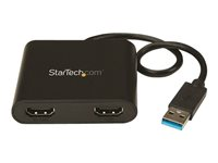 StarTech.com USB 3.0 to Dual HDMI Adapter, 1x 4K 30Hz & 1x 1080p, External Video & Graphics Card, USB Type-A to HDMI Dual Monitor Display Adapter Dongle, Supports Windows Only, Black - USB to Dual HDMI Adapter (USB32HD2) - Adapterkabel - TAA-kompatibel - USB Type A han til HDMI hun - 25 cm - sort - 4K30 Hz (3840 x 2160) support - for P/N: HDDVIMM3, HDMM12, HDMM15, HDMM1MP, HDMM2MP, HDMM3, HDMM3MP, HDMM50A, HDMM6, HDPMM50 USB32HD2