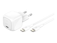 Belkin BoostCharge - Strømforsyningsadapter - kompakt - 30 Watt - Power Delivery 3.1 (24 pin USB-C) - på kabel: USB-C - med USB-C-kabel (1 m) WCA008KQ1MWH-B6
