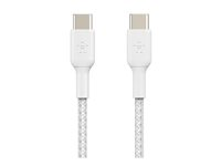 Belkin BoostCharge - USB-kabel - 24 pin USB-C (han) til 24 pin USB-C (han) - USB 2.0 - 3 A - 2 m - USB Power Delivery (60W), flettet kabel - hvid CAB004BT2MWH