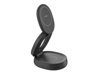 Belkin BoostCharge - Trådløs opladningsstander - 2-in-1, Qi2, magnetic, foldable + AC-strømadapter - 15 Watt - sort WIZ035KQBK