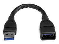 StarTech.com 6in Short USB 3.0 Extension Adapter Cable (USB-A Male to USB-A Female) - USB 3.1 Gen 1 (5Gbps) Port Saver Cable - Black (USB3EXT6INBK) - USB forlængerkabel - USB Type A (hun) til USB Type A (han) - USB 3.0 - 15.2 cm - formet - sort - for P/N: 35FCREADBU3, HB30A4AIB, HB30C4AIB, HB31C4AB, SU2DUPERA11, USB3SAA3MBK USB3EXT6INBK