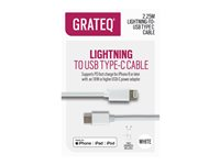 GRATEQ - Lightning-kabel - Lightning han til 24 pin USB-C han - 2.25 m - hvid - USB Power Delivery (18 W) 85011PD