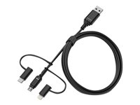 OtterBox Standard - USB-kabel - USB (han) til Micro-USB Type B, Lightning, 24 pin USB-C (han) - USB 2.0 - 3 A - 1 m - sort 78-52685