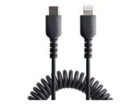 StarTech.com 50cm/20in USB C to Lightning Cable, MFi Certified, Coiled iPhone Charger Cable, Black, Durable and Flexible TPE Jacket Aramid Fiber, Heavy Duty Coil Charging Cable - Rugged USB Lightning Cable - Lightning-kabel - 24 pin USB-C han til Lightning han - 50 cm - sort - snoet RUSB2CLT50CMBC